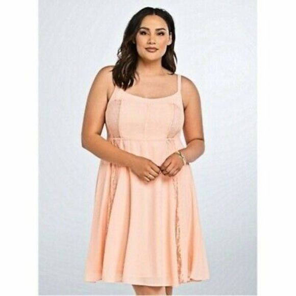 Torrid Peach Lace Insert Skater Dress - Picture 1 of 7